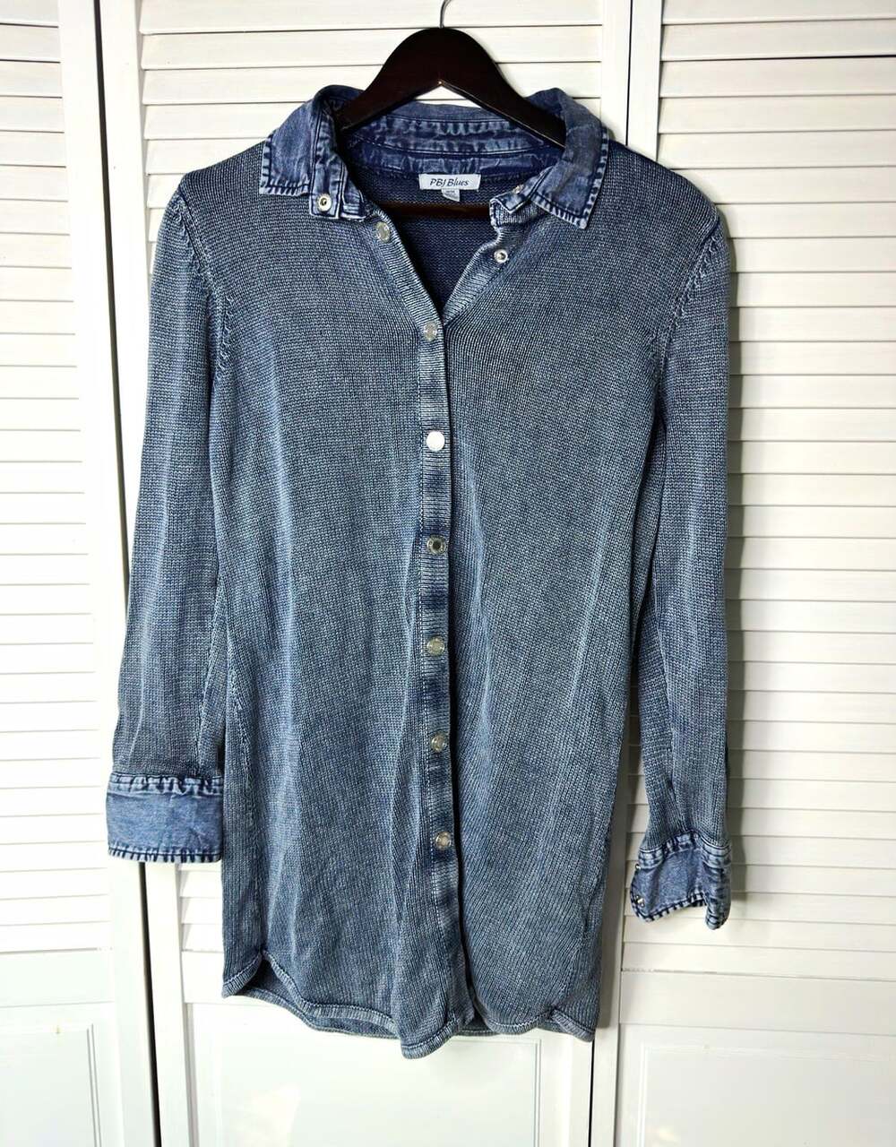 PBJ Blues Navy Blue Snap Front Knit Sweater Jacket Womens M Y2K Vintage